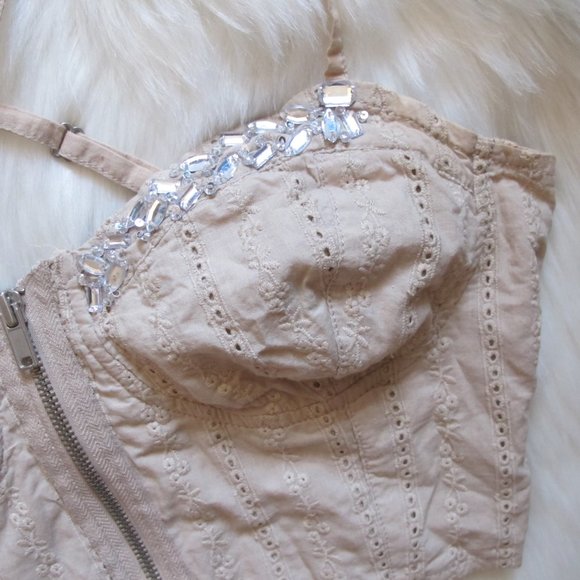 Guess | Jeweled Crop Zipper Front Adjustable Cross Back Straps - Picture 4 of 6